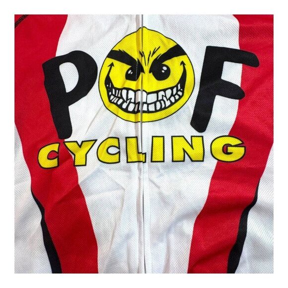 Mumu POF Cycling Jersey Race Cut Red & White Small 100% Polyester Emoji Face - Picture 3 of 6